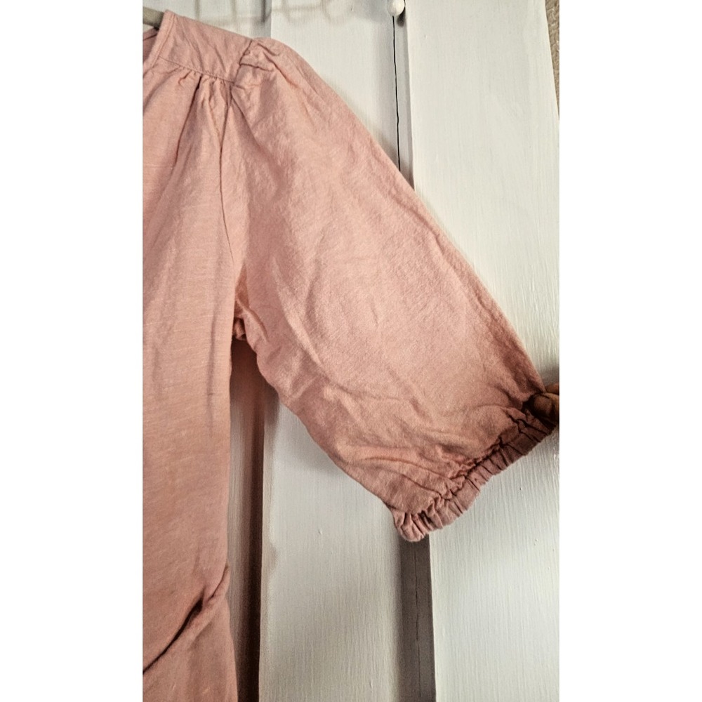 Madewell Linen cotton puff elbow sleeve tassel tie button up Jumpsuit pink XXS - Picture 3 of 11